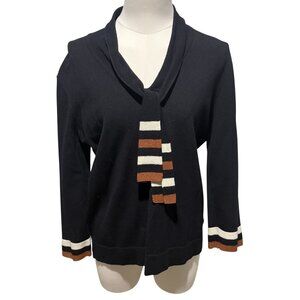 JONES NEW YORK COLLECTION Women 's Black Knit Sweater w/Bow Neck; Sz M